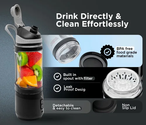 Miniatura 6 de Licuadora recargable para batidos de 23.7 fl oz - Mini licuadora de viaje personal portátil para batidos con seis cuchillas de acero inoxidable