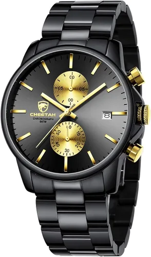 Golden Hour Fashion Business Relojes para hombre con cronógrafo a prueba de agua de acero inoxidable reloj de cuarzo con fecha automática
