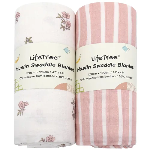 Miniatura 16 de LifeTree Mantas de muselina para envolver bebés, paquete de 2 mantas de recepción para niños y niñas, 70% viscosa de bambú y 30% algodón
