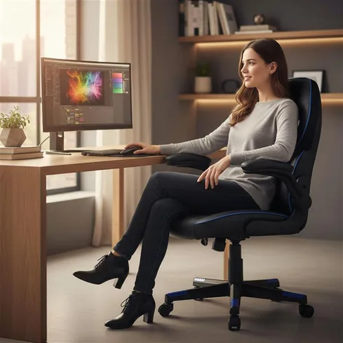 Miniatura 2 de NuSparc SpawnSafe - Silla para videojuegos, altura ajustable, reposabrazos abatibles, giro de 360°, negro/azul
