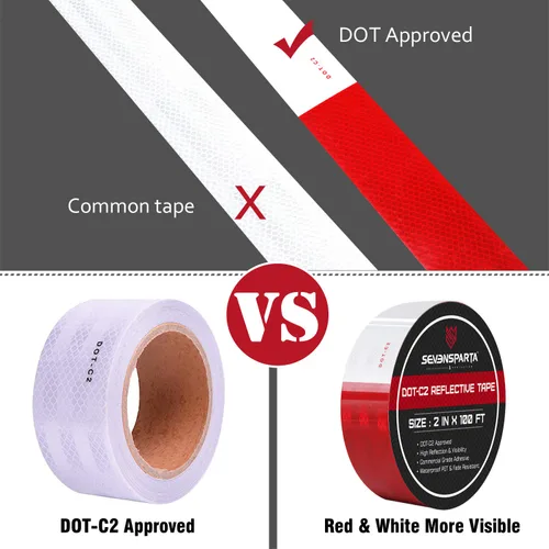 Miniatura 4 de SEVEN SPARTA DOT-C2 Cinta de Seguridad Reflectante 2 Pulgadas x 200 Pies Roja/Blanca Cinta de Conspicuidad para Vehículos, Remolques, Barcos, blanco