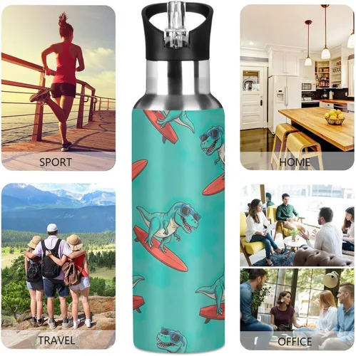 Miniatura 5 de Cute Funny Dinosaurs Green Stainless Steel Vacuum Insulated Water Bottle 32 Oz, BPA-Free Sport Water Bottle Leakproof Water Bottles