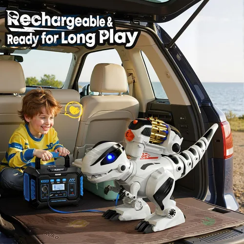Miniatura 7 de Ruko 8809 Robot de dinosaurio de control remoto juguetes para niños, grandes juguetes recargables, STEM programable interactivo con efectos de Blanco