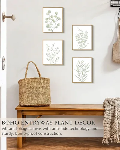 Miniatura 8 de KUVIOKE Arte botánico enmarcado bohemio para pared de plantas de baño, decoración de pared, impresiones de hojas de eucalipto verde salvia, estética