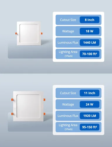 Miniatura 7 de Paquete de 2 luces LED empotrables cuadradas de 8 pulgadas, 5CCT seleccionables para remodelación de cocina, luz descendente delgada sin lata IC