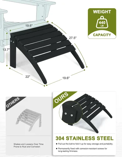 Miniatura 6 de Silla Adirondack plegable con reposapiés, sillas Adirondack de plástico resistentes a la intemperie para exteriores con otomana desmontable, asiento