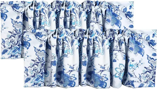 Miniatura 13 de 2 paneles de cenefas de cortina para ventanas, cenefas opacas de 52 x 18 pulgadas, cenefas decorativas con bolsillos para barra de 1.9 pulgadas