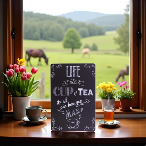 Miniatura 6 de ARTCLUB Placa de metal con texto en inglés "Enjoy Your Life" ("Life is Like a CUP of Tea") con texto en inglés "Enjoy Your Life", placa antigua