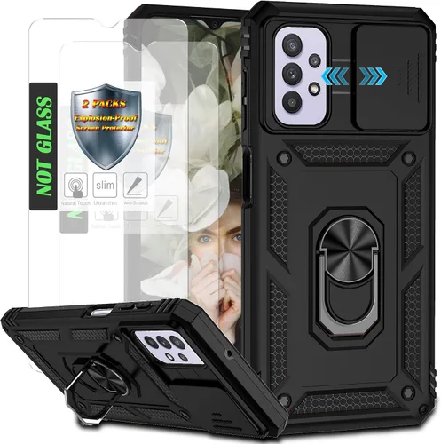 Miniatura 10 de Funda para Galaxy A26 con cubierta para lente de cámara, protector de pantalla HD, protección contra caídas de grado militar, soporte de anillo