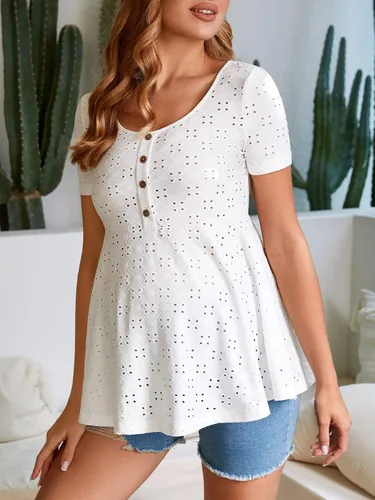 Miniatura 6 de MakeMeChic Camisas de verano de maternidad para mujer, manga corta, botón frontal con ojales y peplum