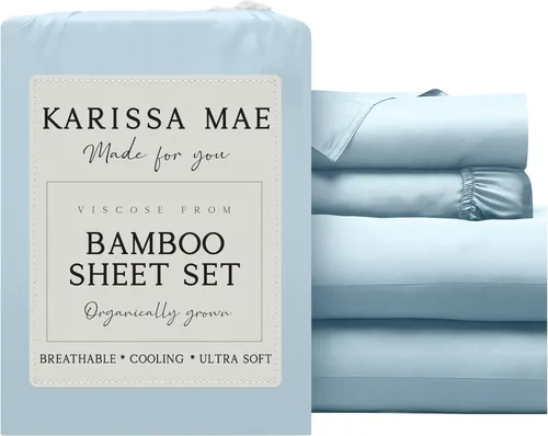 Miniatura 17 de KARISSA MAE Juego de sábanas tamaño individual de viscosa de bambú refrescante, 100% cultivadas orgánicamente, bolsillo profundo de 18 pulgadas