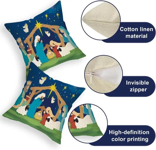 Miniatura 4 de Funda de almohada decorativa de Navidad cristiana de 18 x 18 pulgadas, decoración religiosa de Navidad Jesús, decoración de invierno para el hogar