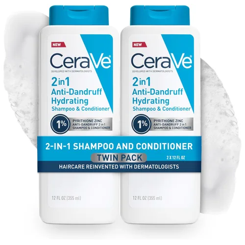 CeraVe Champú y acondicionador hidratante 2 en 1 contra la caspa, paquete doble, tratamiento de caspa de piritiona de zinc al 1% ayuda a eliminar la
