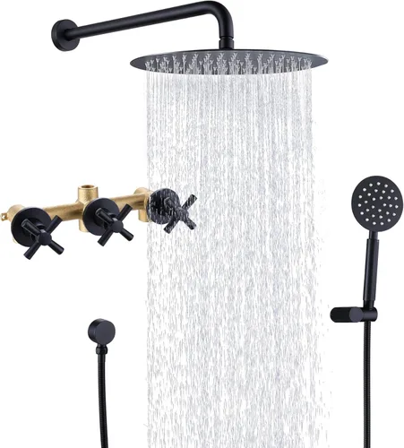 Miniatura 10 de Grifo de ducha de bañera de 3 manijas, juego de grifo de ducha de bañera con caño de bañera, sistema de ducha dual 2 en 1, kit completo de acabados