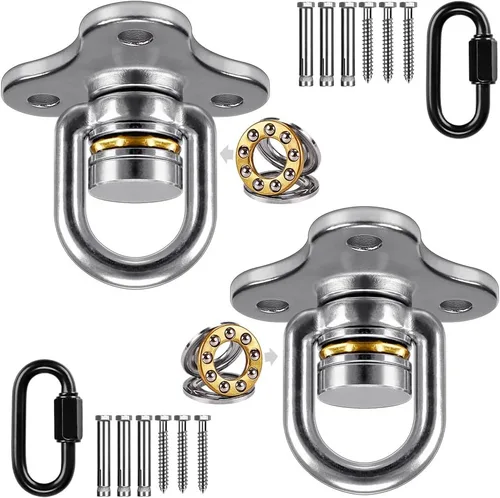 Miniatura 9 de SELEWARE Silent Ball Bearing Swing Hangers, resistente 360° giratorio giratorio gancho para patio de juegos de madera, hamaca de yoga, silla, bolsa