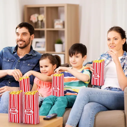 Miniatura 6 de Sherr 500 Piezas Bolsas de Palomitas de Maíz de 2oz a Granel Rayas Retro Rojas Bolsas de Palomitas de Maíz Desechables para Noches de Película Rojo