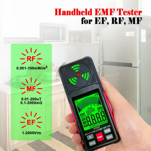 Miniatura 5 de Medidor EMF, detector de radiación de campo electromagnético portátil 3 en 1, probador EMF de mano para EF, RF, MF, señal WiFi, detector
