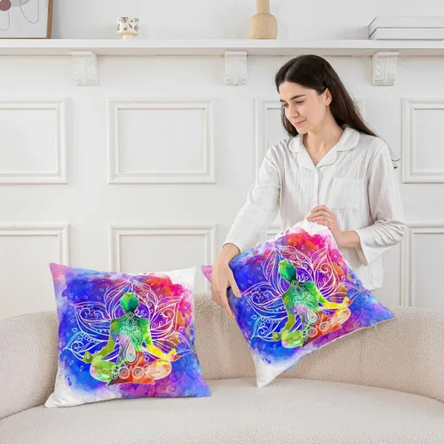 Miniatura 3 de Funda de almohada exótica bohemia floral acuarela paquete individual, funda de almohada temática deportiva de yoga de 24 x 24 pulgadas, cuadrada