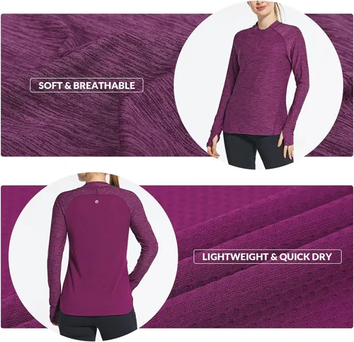 Miniatura 2 de BALEAF Camisas de secado rápido para mujer, manga larga, para correr, senderismo, entrenamiento, UPF50+ SPF