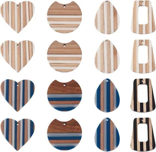 Miniatura 34 de Pendientes de hoja de madera de resina encantos pendientes de madera en blanco