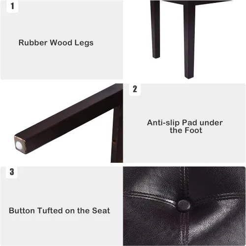 Miniatura 5 de Asiento de comedor tapizado con piel sintética, banco otomano con botones y patas de madera de goma, banco de extremo de cama para dormitorio, banco