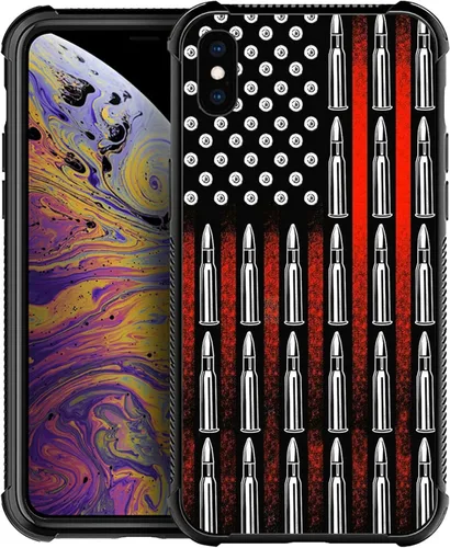 Miniatura 70 de Funda compatible con iPhone X/XS, diseño de bandera estadounidense de béisbol, TPU suave, a prueba de golpes, de vidrio templado, para iPhone X/XS
