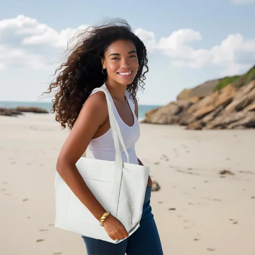Miniatura 2 de DALIX Bolso de mano diario de algodón premium, Blanco, Talla única