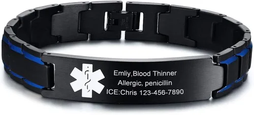 Miniatura 8 de VNOX Pulsera ajustable de acero inoxidable cepillado de 2 tonos con grabado personalizado gratis, identificación de alerta médica, unisex
