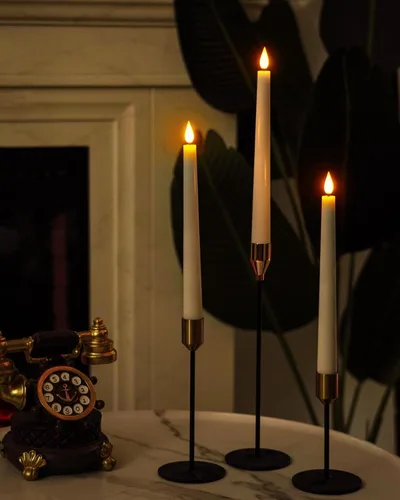 Miniatura 3 de Homemory 3 velas cónicas cerosas sin llama con control remoto, candelabros LED sin llama, velas altas clásicas, velas cónicas parpadeantes que
