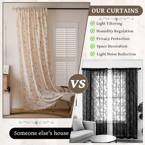 Miniatura 5 de STACYPIK Cortinas rústicas florales para ventana, cortinas semiopacas transpirables de 63 pulgadas de largo, 2 paneles lavables, cortinas filtrantes