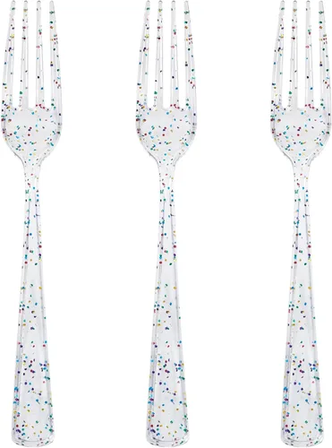 Miniatura 16 de Supernal 120 PCS Cubiertos de Plástico Transparente Resistentes – Utensilios Desechables Juego de Cubiertos Coloridos Arcoíris Incluye 40 Tenedores