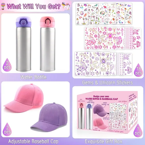 Miniatura 2 de Regalos para niñas de 5, 6, 7, 8, 9, 10, 11 años, regalos de cumpleaños para niñas de 4 a 12 años, decora tu propia botella de agua con calcomanías