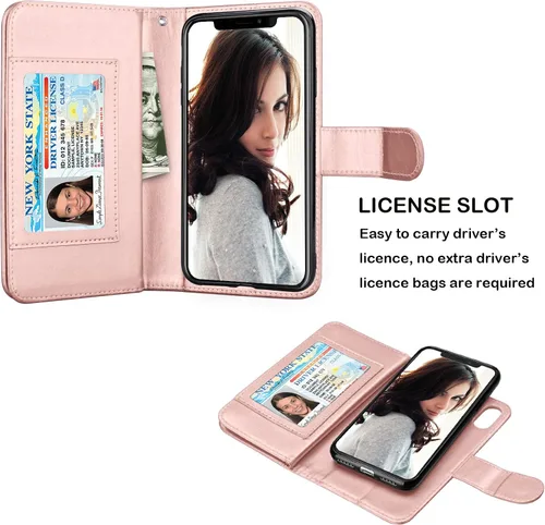 Miniatura 3 de Njjex Funda tipo cartera para iPhone XR, para iPhone XR, piel sintética [9 ranuras para tarjetas] Soporte de crédito de identificación [desmontable]