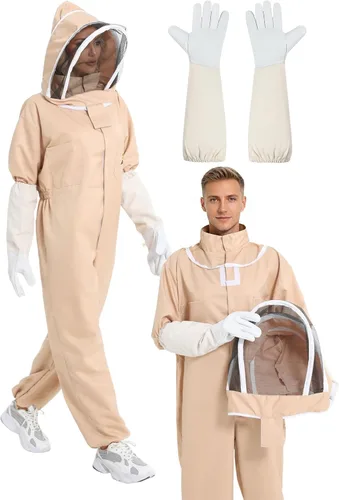 Traje de abeja a prueba de picaduras para hombres y mujeres – Traje de apicultura de cuerpo completo con velo de esgrima desmontable y guantes de