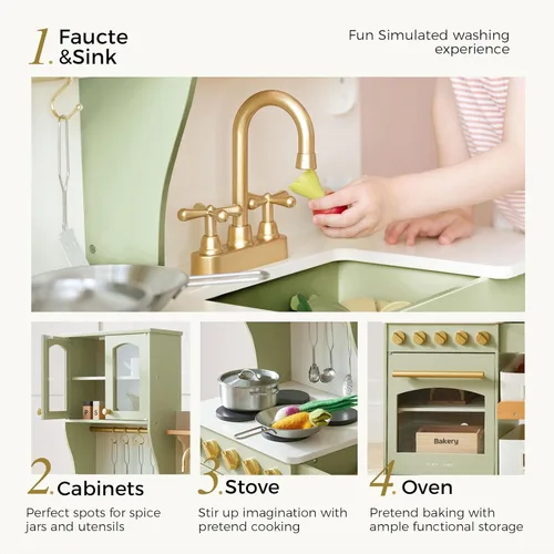 Miniatura 2 de Tiny Land - Cocina de juguete para niños, de madera, con sistema de almacenamiento, con muchas funciones de juego, de juguete, diseñada para niños