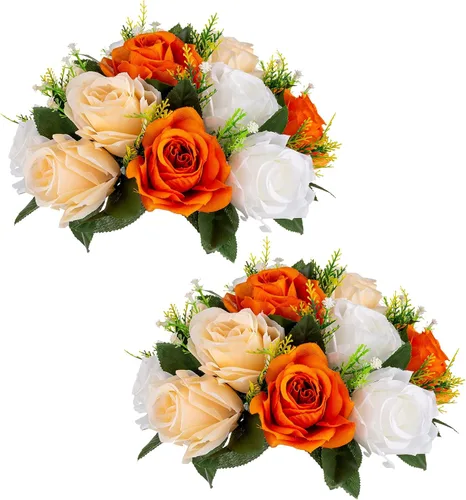 Miniatura 31 de Sziqiqi - 2 flores artificiales, flores de seda, 15 tallos para centros de mesa de flores o arreglos colgantes. Blanco puro