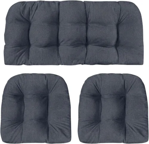Miniatura 107 de RSH DECOR: Sunbrella 3-Piece Tufted Wicker Cushion Set 44" x 22" & 22" x 22" Outdoor Loveseat & U-Shaped Seat Cushions Crafted with