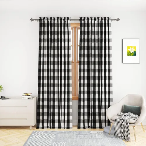 Miniatura 7 de UPOPO Cortinas de ventana Buffalo Check 122 cm de largo, cortinas de algodón para sala de estar, paneles de cortina a cuadros para dormitorio