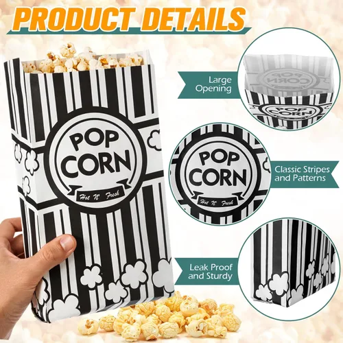 Miniatura 6 de Potchen 300 bolsas de palomitas de maíz de 2 onzas a granel para palomitas de maíz, resistentes a la grasa, bolsas desechables para carnaval