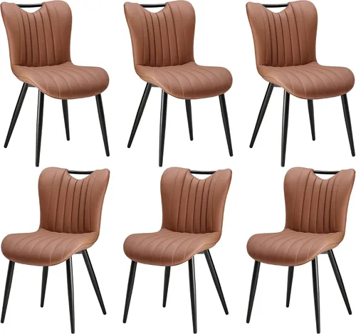 Miniatura 12 de Juego de 2 sillas de comedor tapizadas de cuero, modernas sillas de comedor de cocina de mediados de siglo con patas de metal negro, sillas