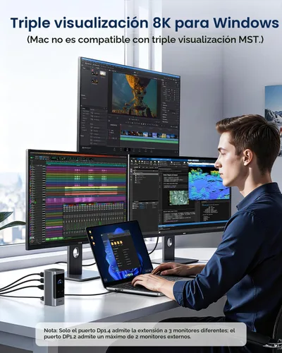 Miniatura 3 de RayCue Estación de acoplamiento USB C, pantalla triple 15 en 1 con 5 botones de acceso directo, pantalla inteligente, DP y HDMI, 10G USB A/C