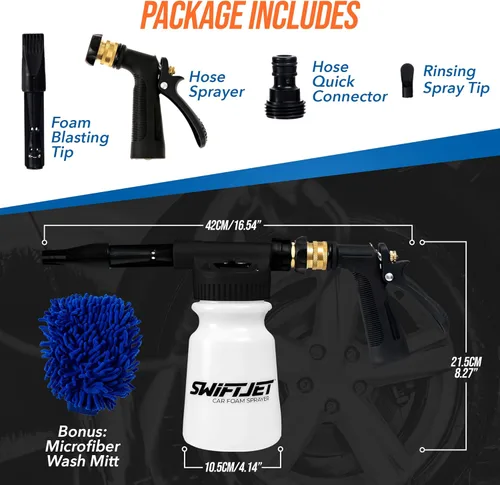 Miniatura 4 de SwiftJet Pistola de espuma para lavar el auto + manopla de microfibra - Funciona con cualquier jabón - Pulverizador de espuma para coche