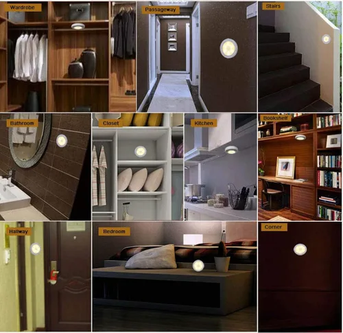 Miniatura 6 de 6 piezas de luz nocturna con sensor de movimiento para interiores, inalámbrica, funciona con pilas, luces de paso inalámbricas para debajo