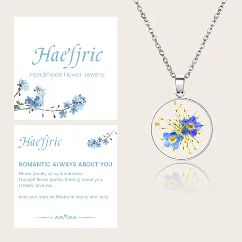 Miniatura 63 de Collar de flores silvestres prensadas con encaje de Forget-Me-Not y Queen Anne Collar de flores prensadas de oro Collares hechos a mano