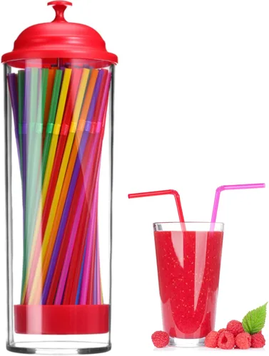 Miniatura 12 de Patelai Dispensador de popotes y 100 popotes de plástico para beber, organizador con tapa, dispensador de pajitas transparentes para mostrador