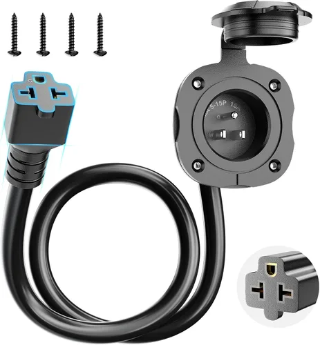 Miniatura 9 de BEBOBLY Entrada de 15 amperios, entrada de alimentación de 125 V con cubierta impermeable, 2 polos y 3 cables macho receptáculo de entrada