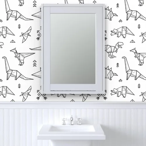 Miniatura 9 de Papel tapiz para despegar y pegar, diseño de dinosaurios de origami, negro, blanco, geométrico, monocromático, extraíble, personalizado Spoonflower