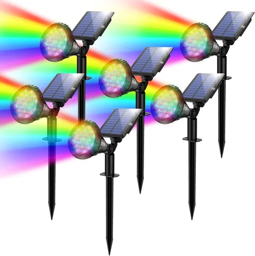 Miniatura 12 de Focos Solares Al Aire Libre Cambio De Color, Luces De Mástil De Bandera Ajustables 180°, Luces De Jardín Solares Impermeables IP67, Luces De Pared