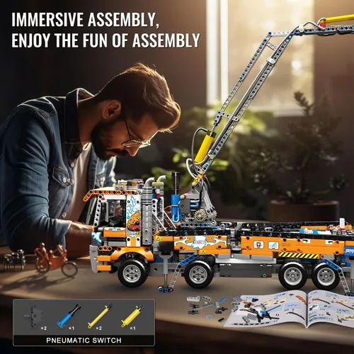 Miniatura 6 de Mould King 19014 Technology - Kit de construcción de camiones con bomba de hormigón neumática, ingeniería multicolor, juguetes de grúa telescópica