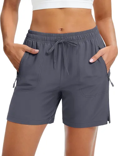Miniatura 14 de MAGCOMSEN Pantalones cortos de senderismo para mujer de 5 pulgadas, UPF 50+, de secado rápido, ligeros, atléticos, para correr, golf, verano